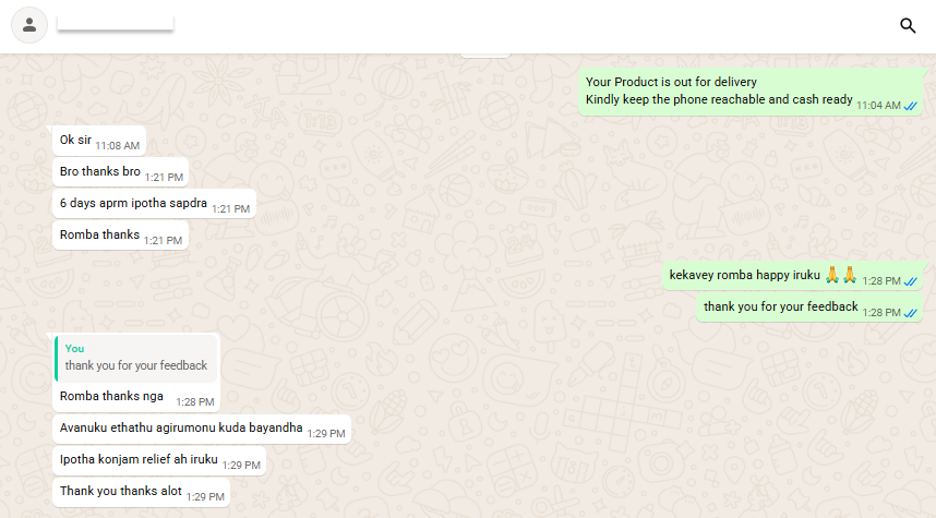 Verified WhatsApp customer review screenshot 12 of 14