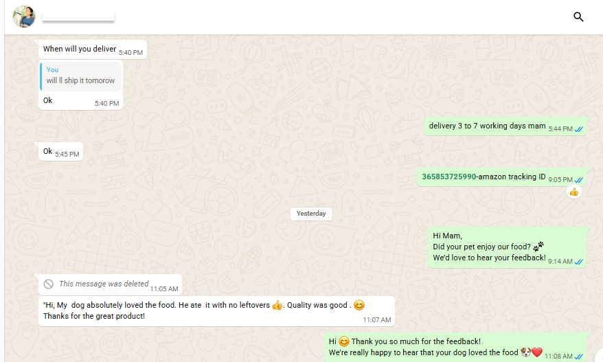 Verified WhatsApp customer review screenshot 10 of 14